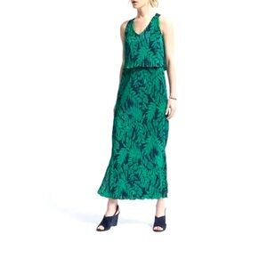 Banana Republic Green Blue Leaf Print Maxi Summer Dress